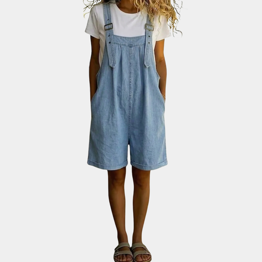 Miranda | Salopette Corta in Denim Azzurro dal Finitura Vintage