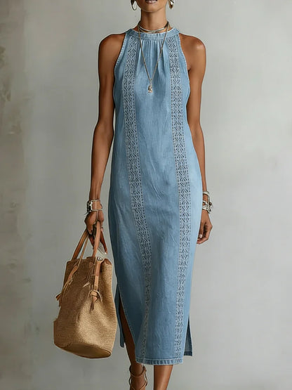 Alessandra | Abito in Denim con Dettagli in Pizzo Vintage