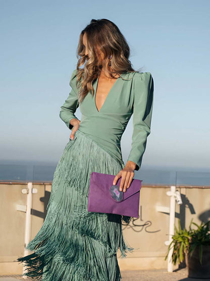 Emanuela | Abito Svasato con Frange Eleganti