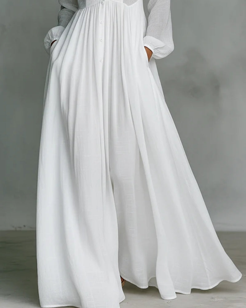 Nicole | Abito Maxi Minimalista Patchwork con Collo Alto e Maniche Lunghe