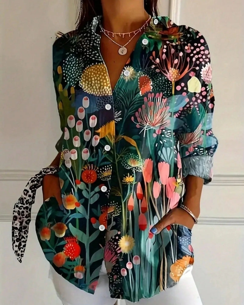 Paola | Blusa con Motivo Colorato e Bottoni