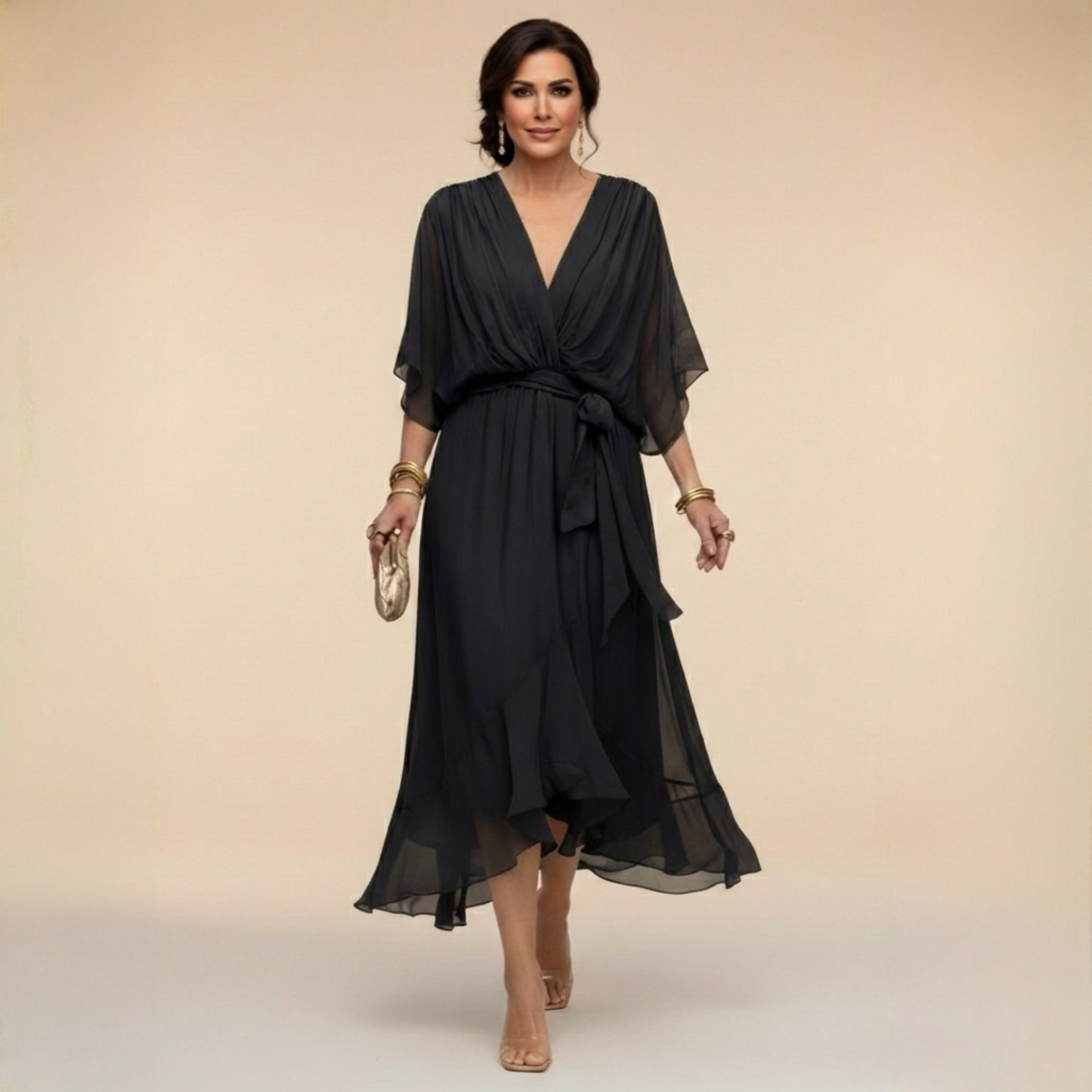 Carmela | Abito Midi Elegante con Scollo a V
