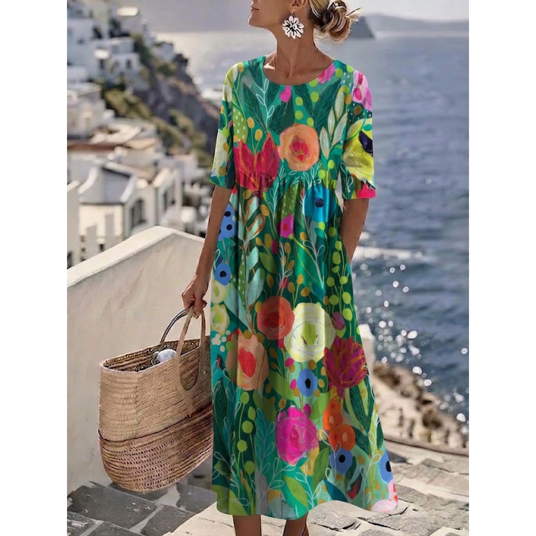 Angela | Elegante Abito Midi Floreale Estivo