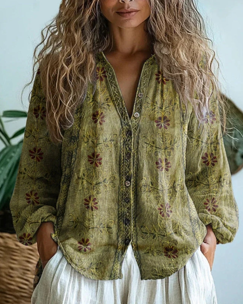Sara | Blusa Elegante con Motivo a Foglie