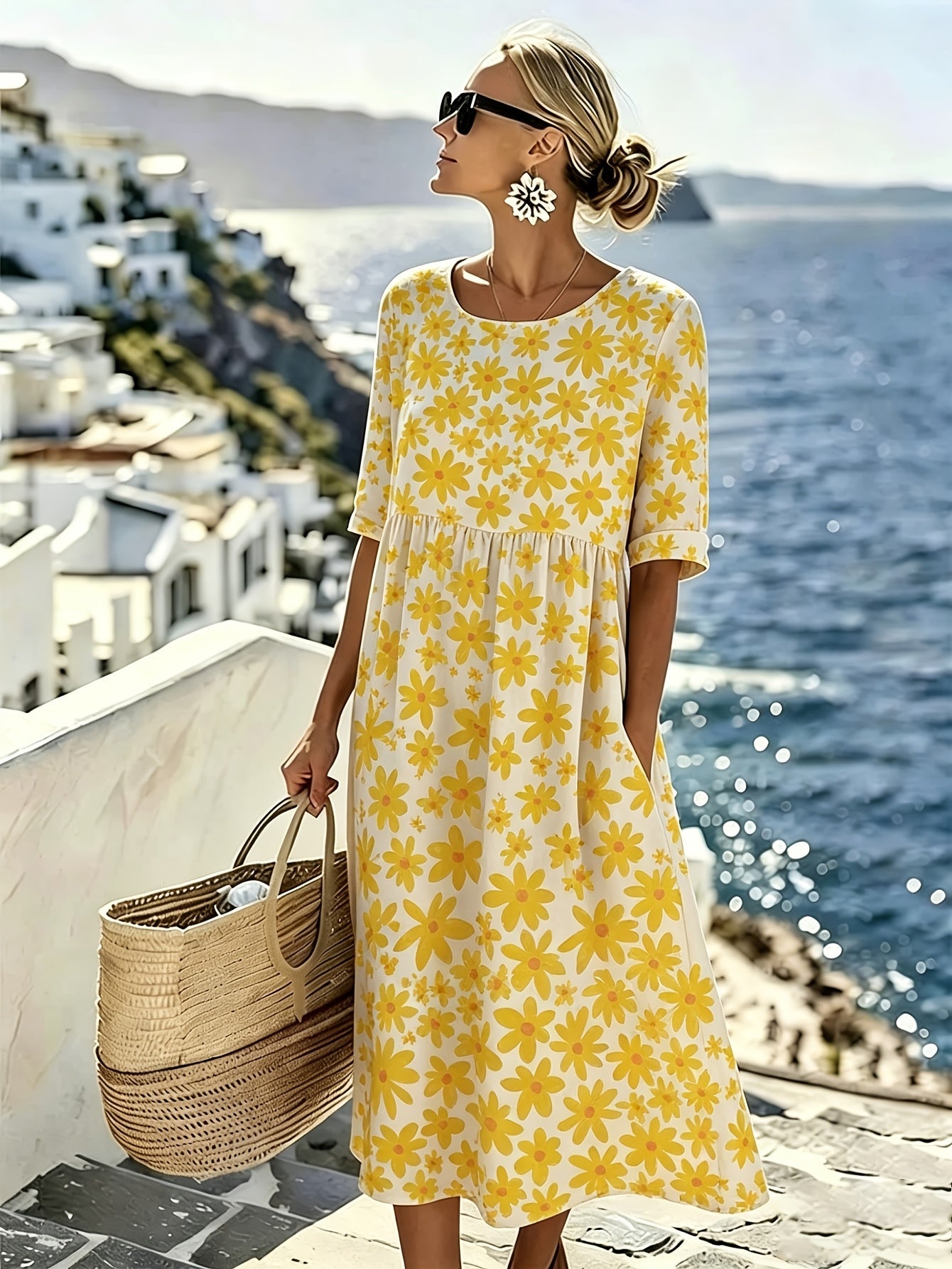 Luciana | Abito Midi Armonioso con Stampa Floreale