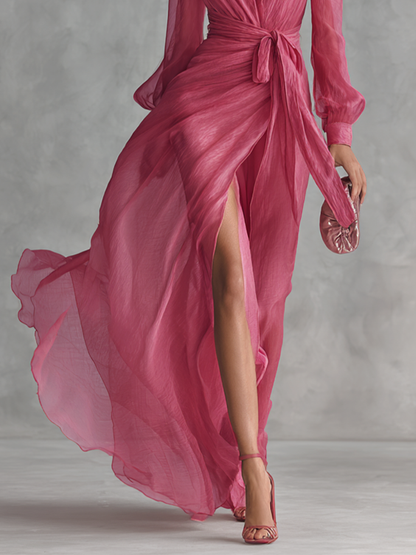 Ilaria | Abito Lungo Elegante con Perline e Scollo a V