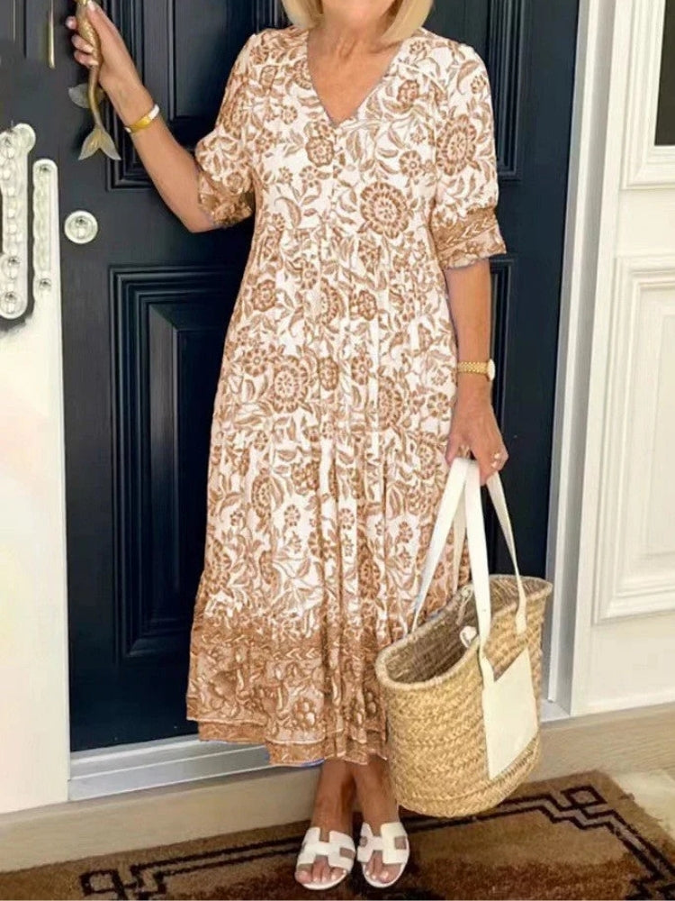Angela | Abito Floreale Elegante con Scollo a V
