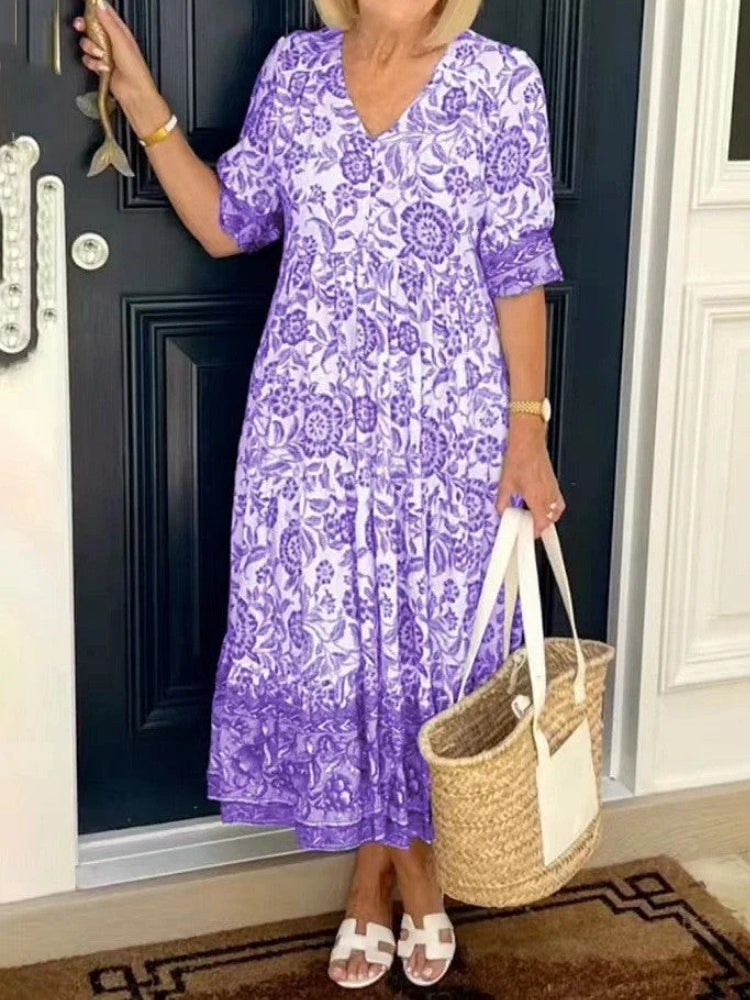 Angela | Abito Floreale Elegante con Scollo a V