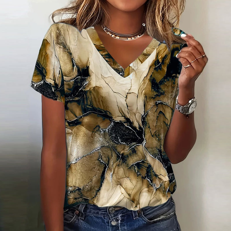 Rosalia | T-Shirt Vintage Sfumata con Scollo a V