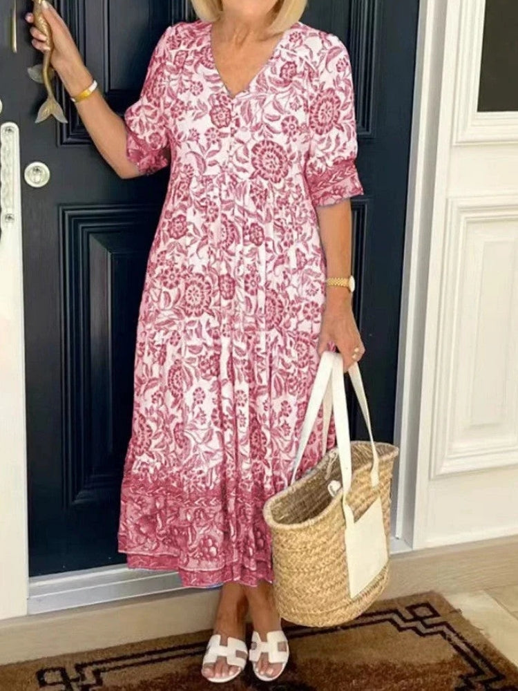Angela | Abito Floreale Elegante con Scollo a V