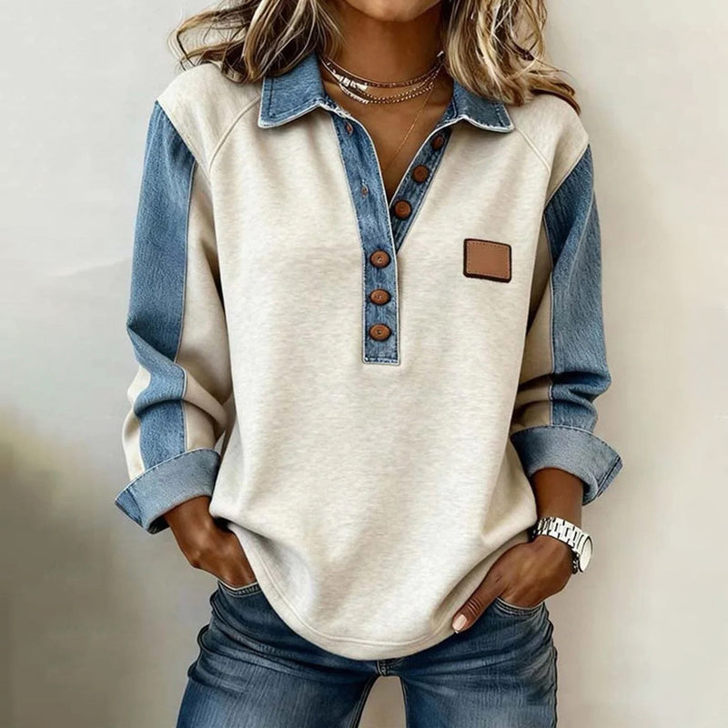 Graziella | Felpa Casual Vintage con Collo a Revers