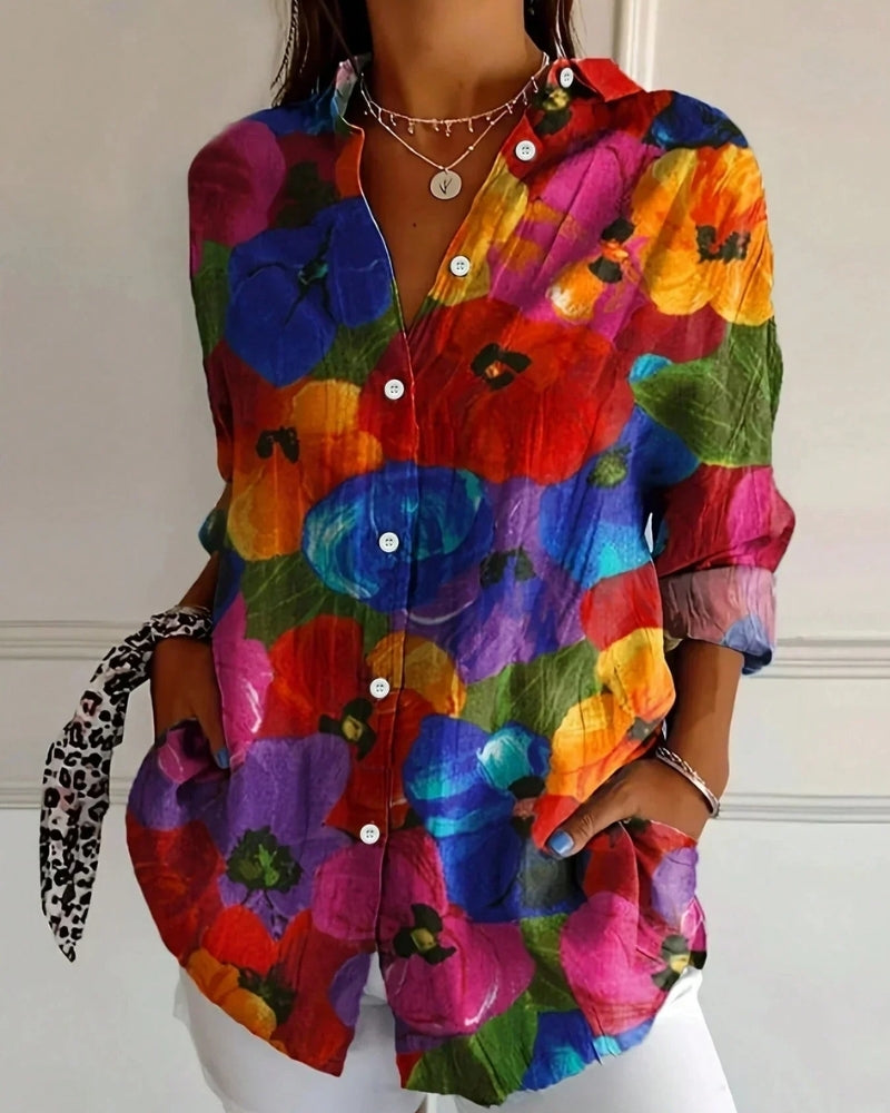 Paola | Blusa con Motivo Colorato e Bottoni