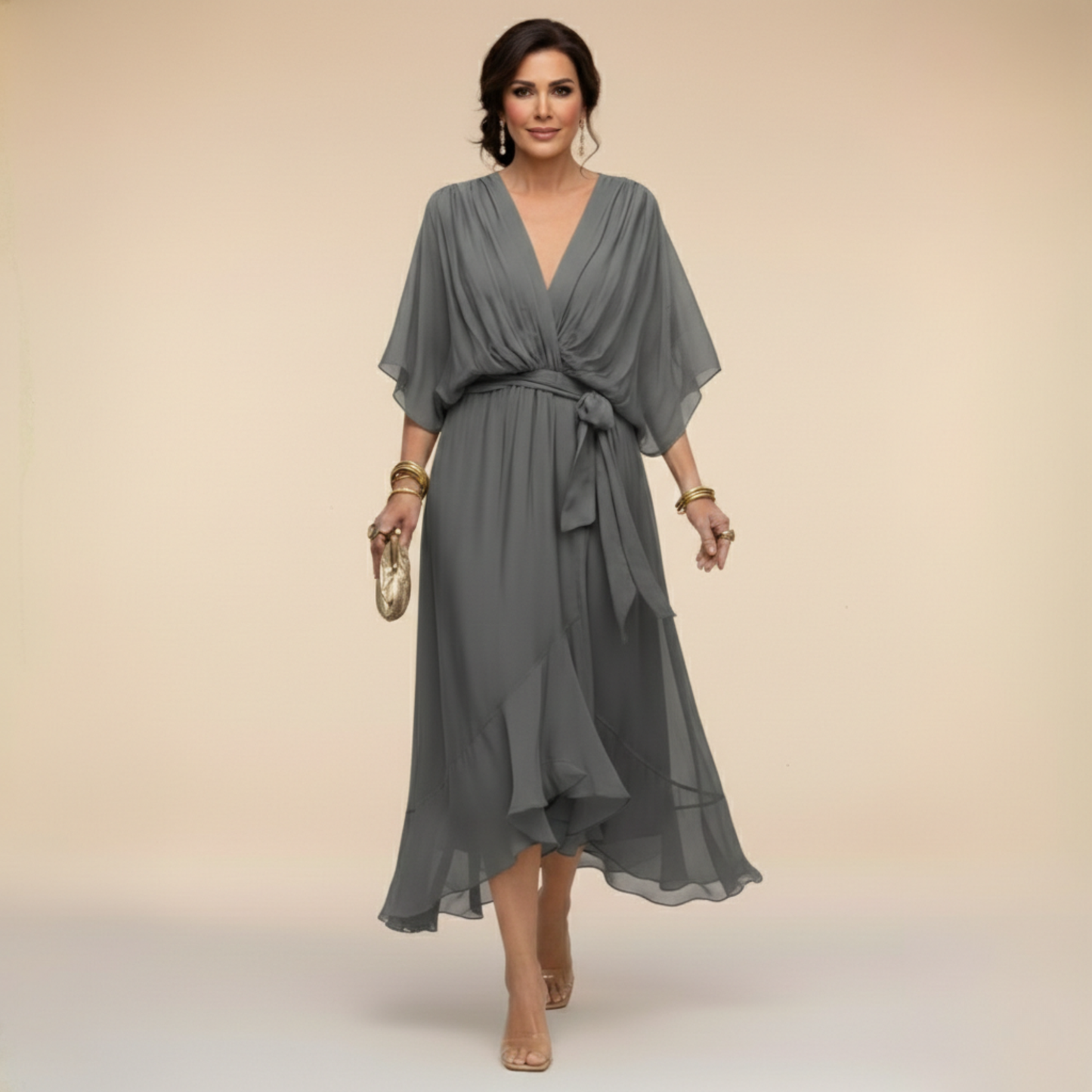 Carmela | Abito Midi Elegante con Scollo a V
