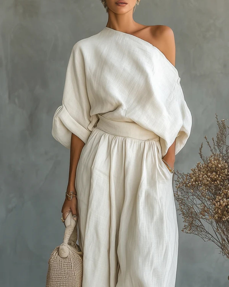 Sara | Completo Elegante con Top Bardot e Pantaloni Affusolati
