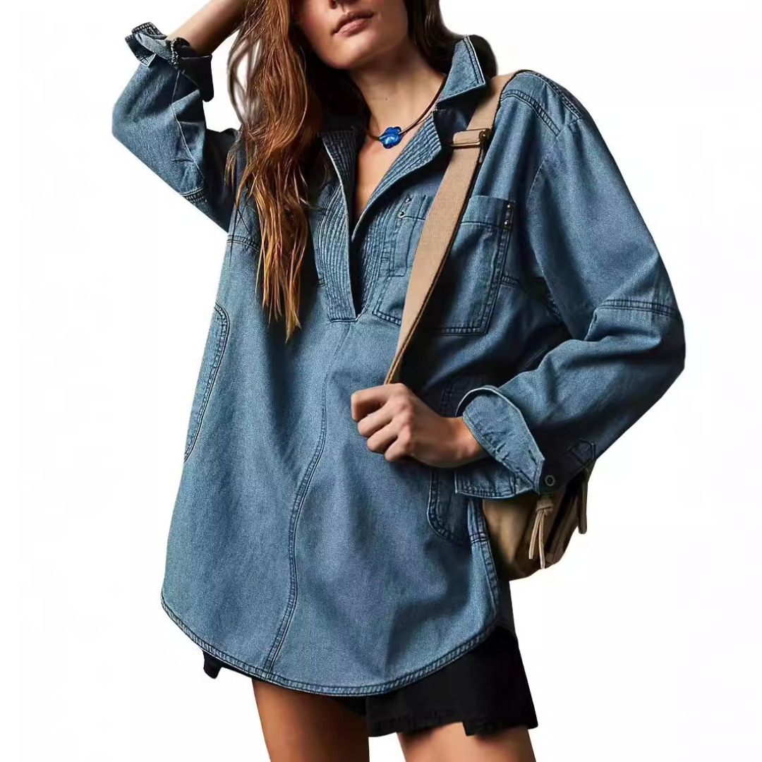 Francesca | Tunica Elegante in Denim con Scollo a V