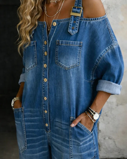 Rosalia | Tuta in Denim con Spalle Scoperte