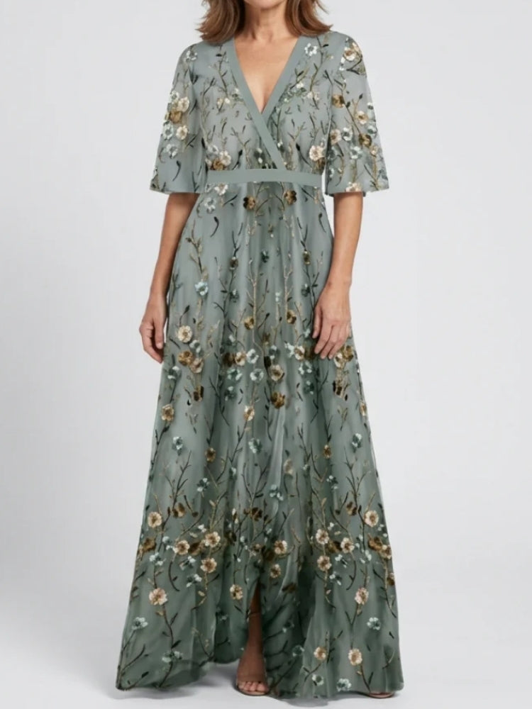 Fiorella | Abito Maxi Floreale con Scollo a V