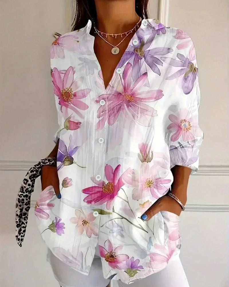 Paola | Blusa con Motivo Colorato e Bottoni