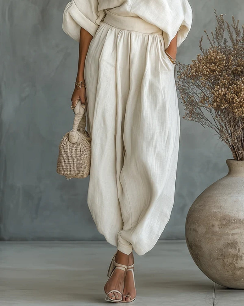 Sara | Completo Elegante con Top Bardot e Pantaloni Affusolati