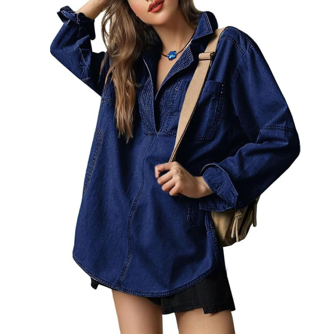 Francesca | Tunica Elegante in Denim con Scollo a V
