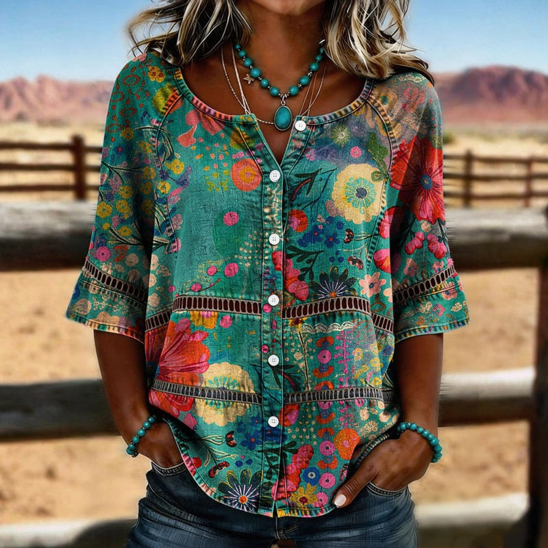 Teresa | Blusa Vintage con Fantasia Floreale