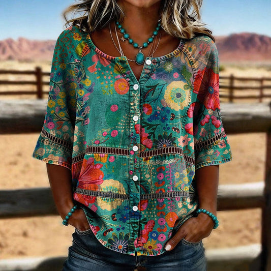 Teresa | Blusa Vintage con Fantasia Floreale