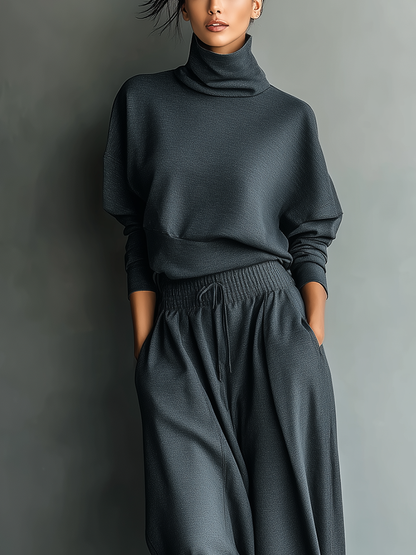 Eleonora | Completo in Maglia con Collo Alto e Pantaloni a Gamba Ampia