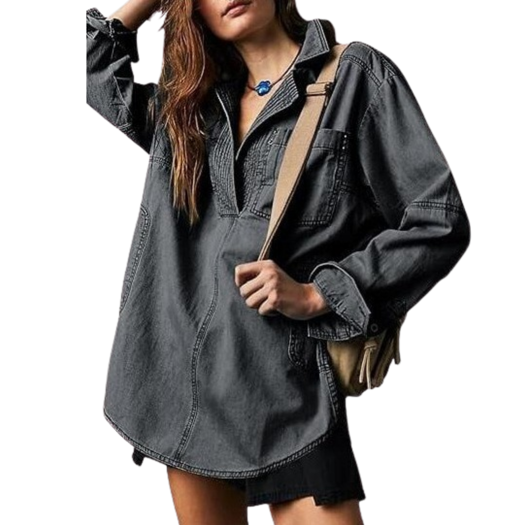 Francesca | Tunica Elegante in Denim con Scollo a V