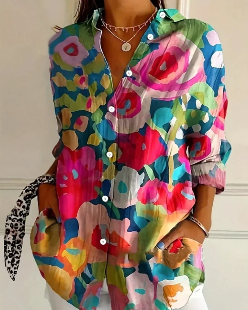 Paola | Blusa con Motivo Colorato e Bottoni