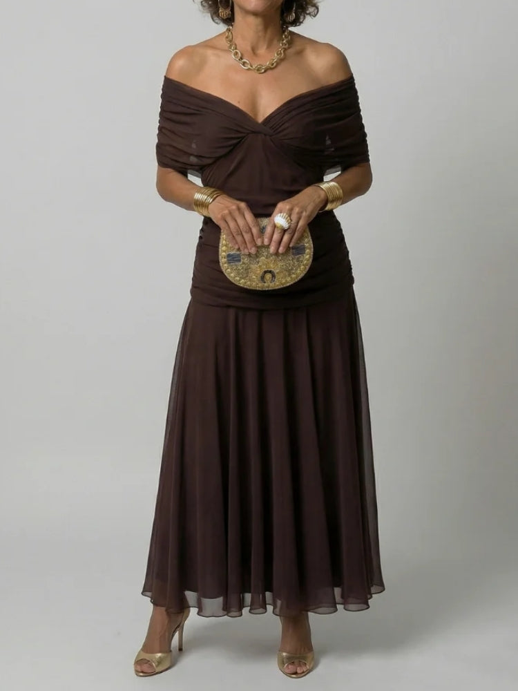 Rebecca | Abito Midi Fluido con Spalle Scoperte