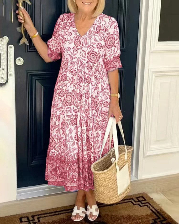 Agata | Abito Floreale con Scollo a V Elegante