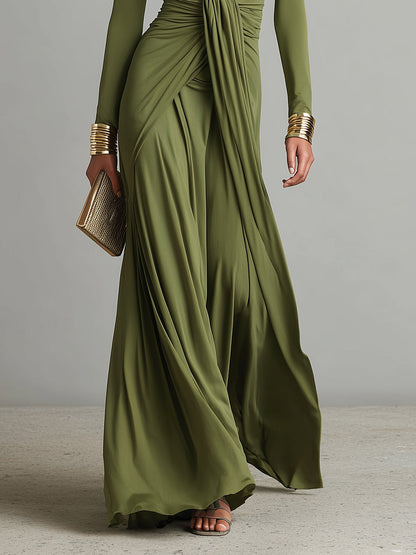 Michela | Abito Maxi Glamour con Scollo Profondo e Dettagli con Volant