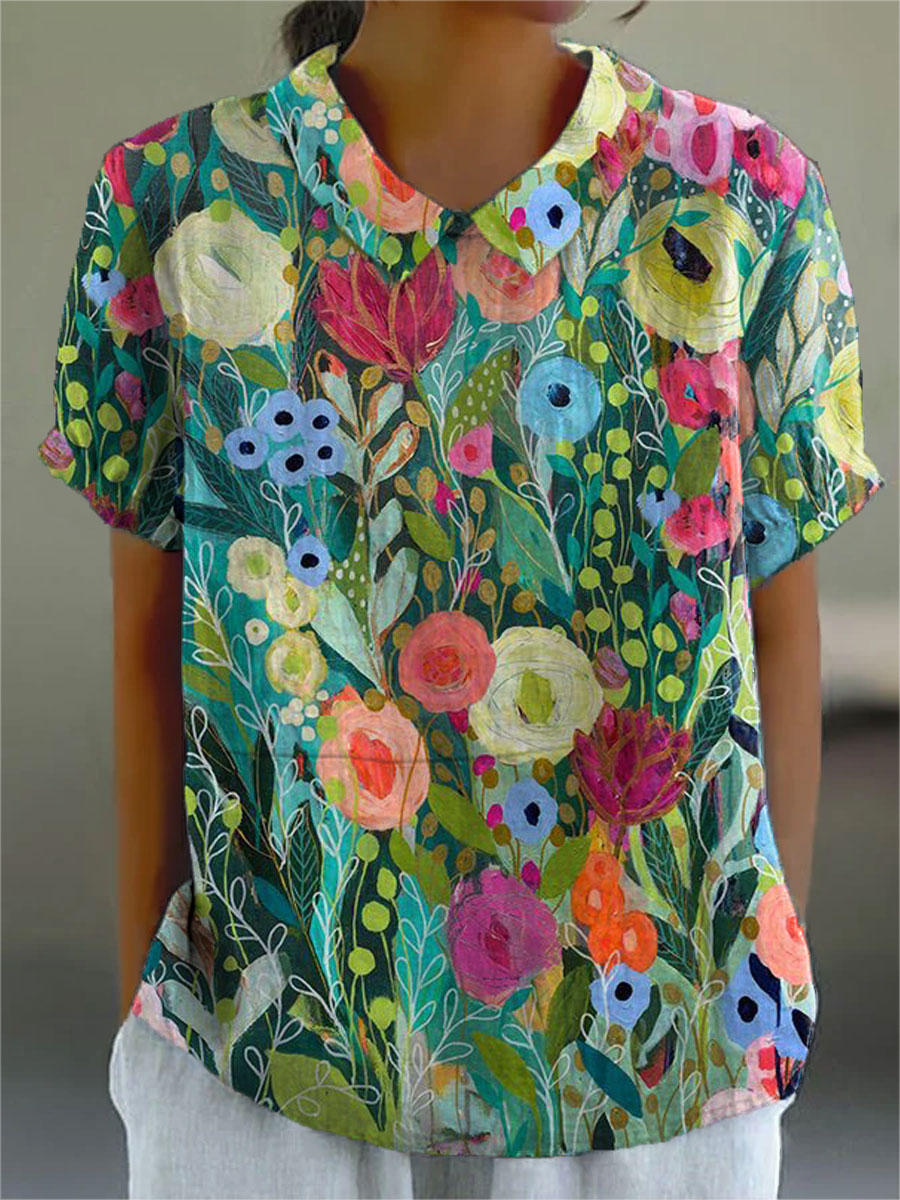 Emma | Camicia con Stampa Floreale Acquerello