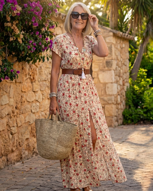 Antonella | Abito Lungo Boho Fluido con Cintura