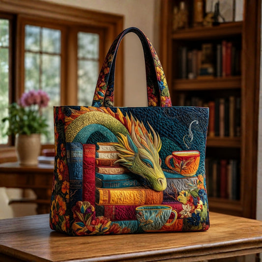Angela | Borsa Artigianale Drago Lettore con Libri e Tazze