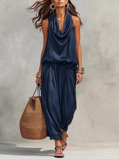 Angela | Completo con Top Halter e Pantaloni Larghi Plissettati