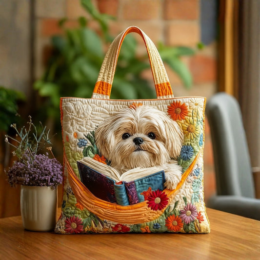 Giovanna | Borsa Artigianale Shih Tzu con Libri e Fiori