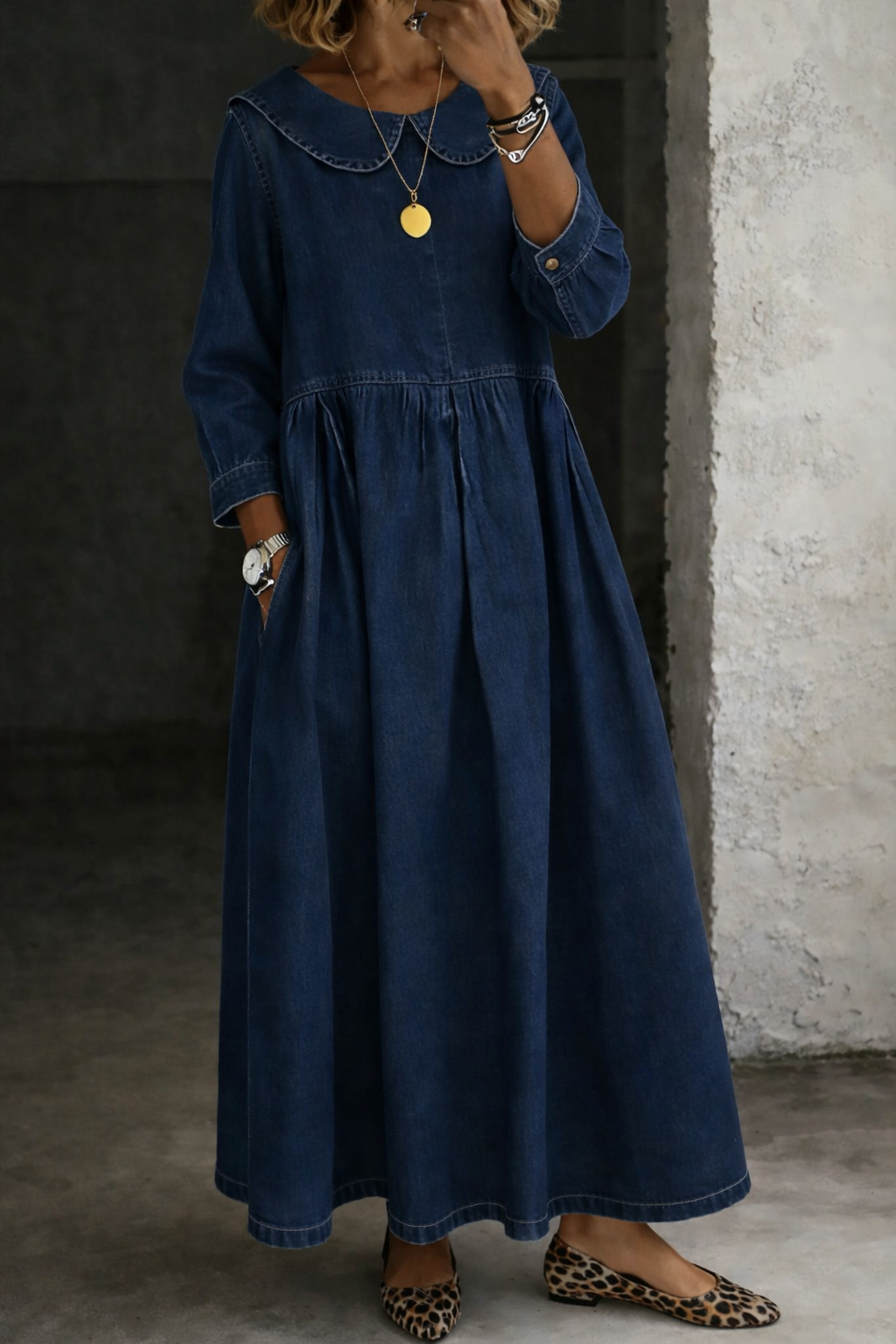 Eleonora | Abito in Denim con Colletto Peter Pan