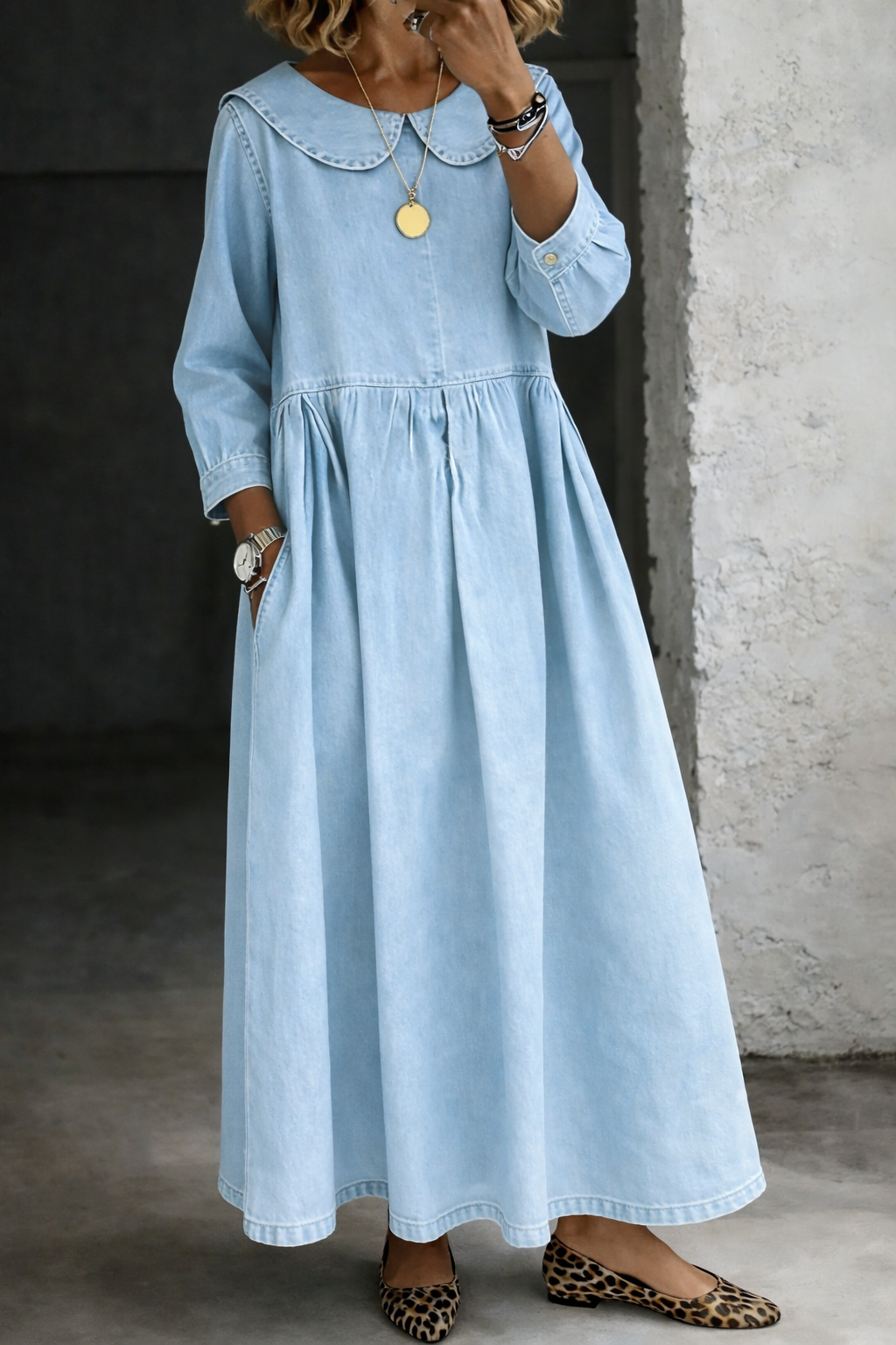 Eleonora | Abito in Denim con Colletto Peter Pan