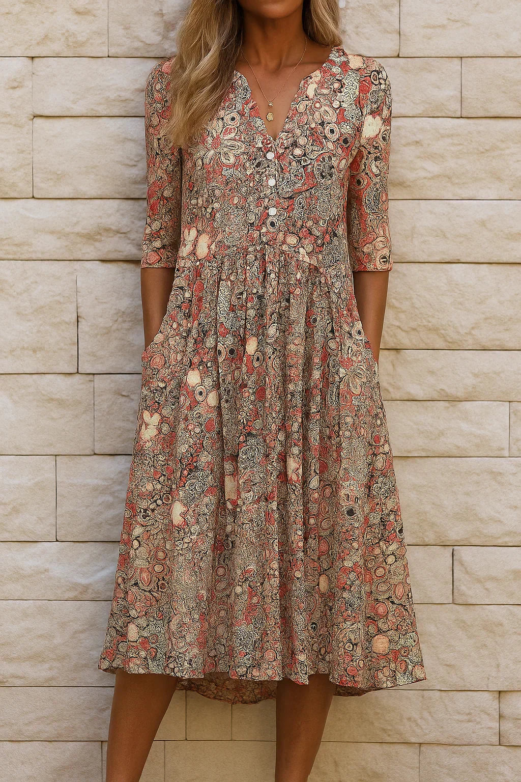 Fiorella | Abito Midi Elegante con Scollo a V