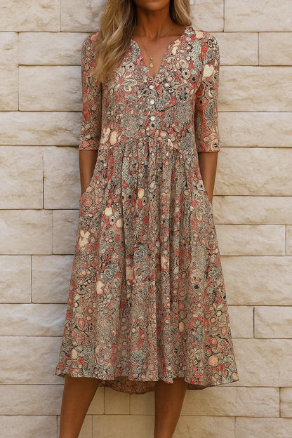 Fiorella | Abito Midi Elegante con Scollo a V