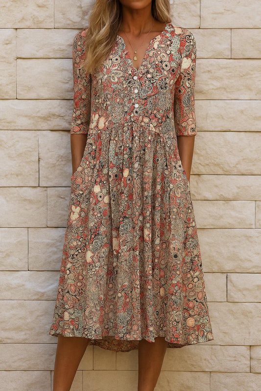 Fiorella | Abito Midi Elegante con Scollo a V