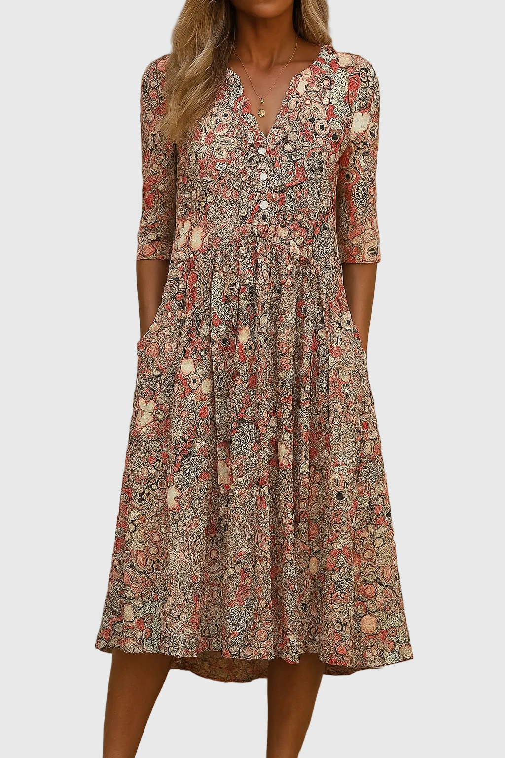 Fiorella | Abito Midi Elegante con Scollo a V