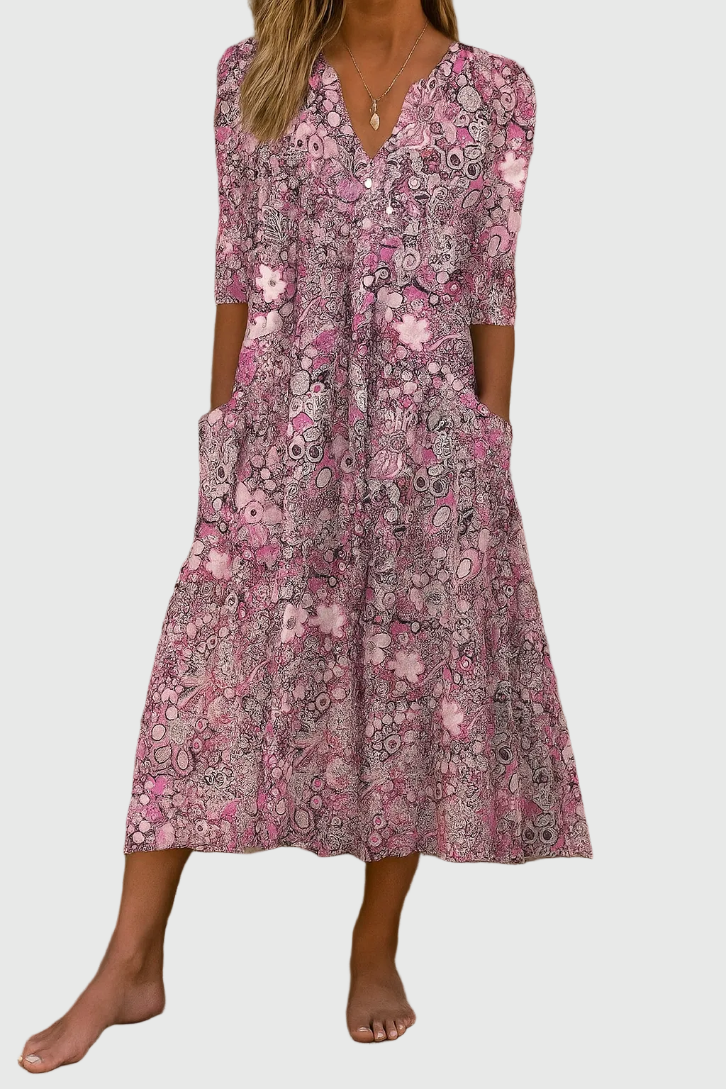 Fiorella | Abito Midi Elegante con Scollo a V