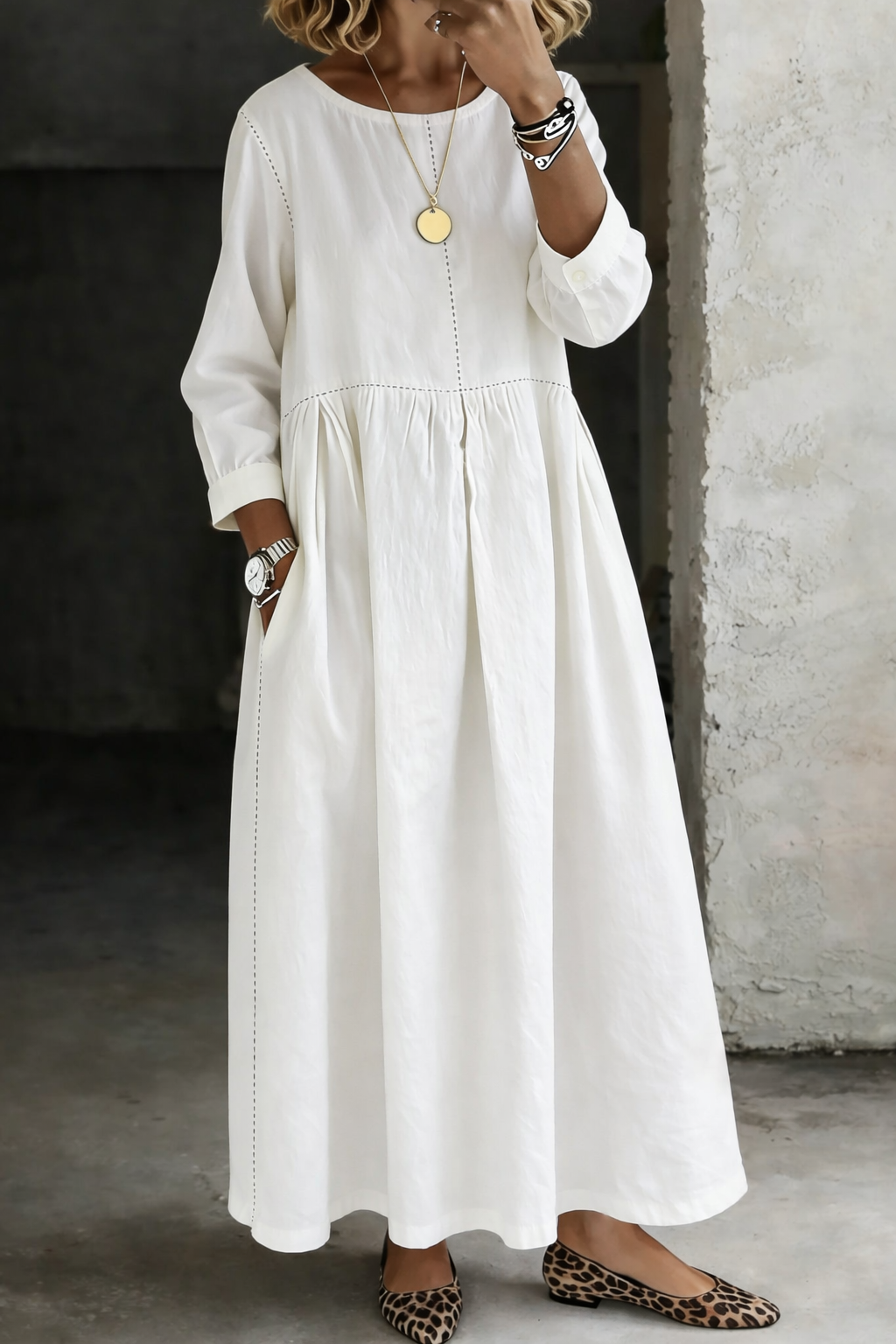 Beatrice | Abito in Denim con Collo Tondo e Maniche Lunghe