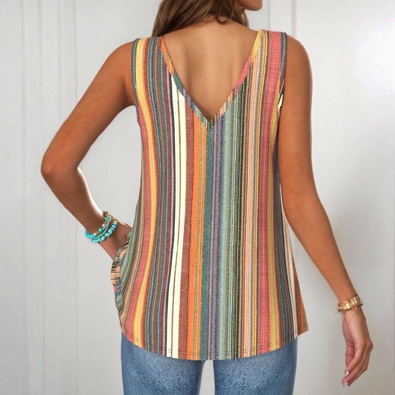 Antonella | Canotta Multicolore a Righe con Scollo a V