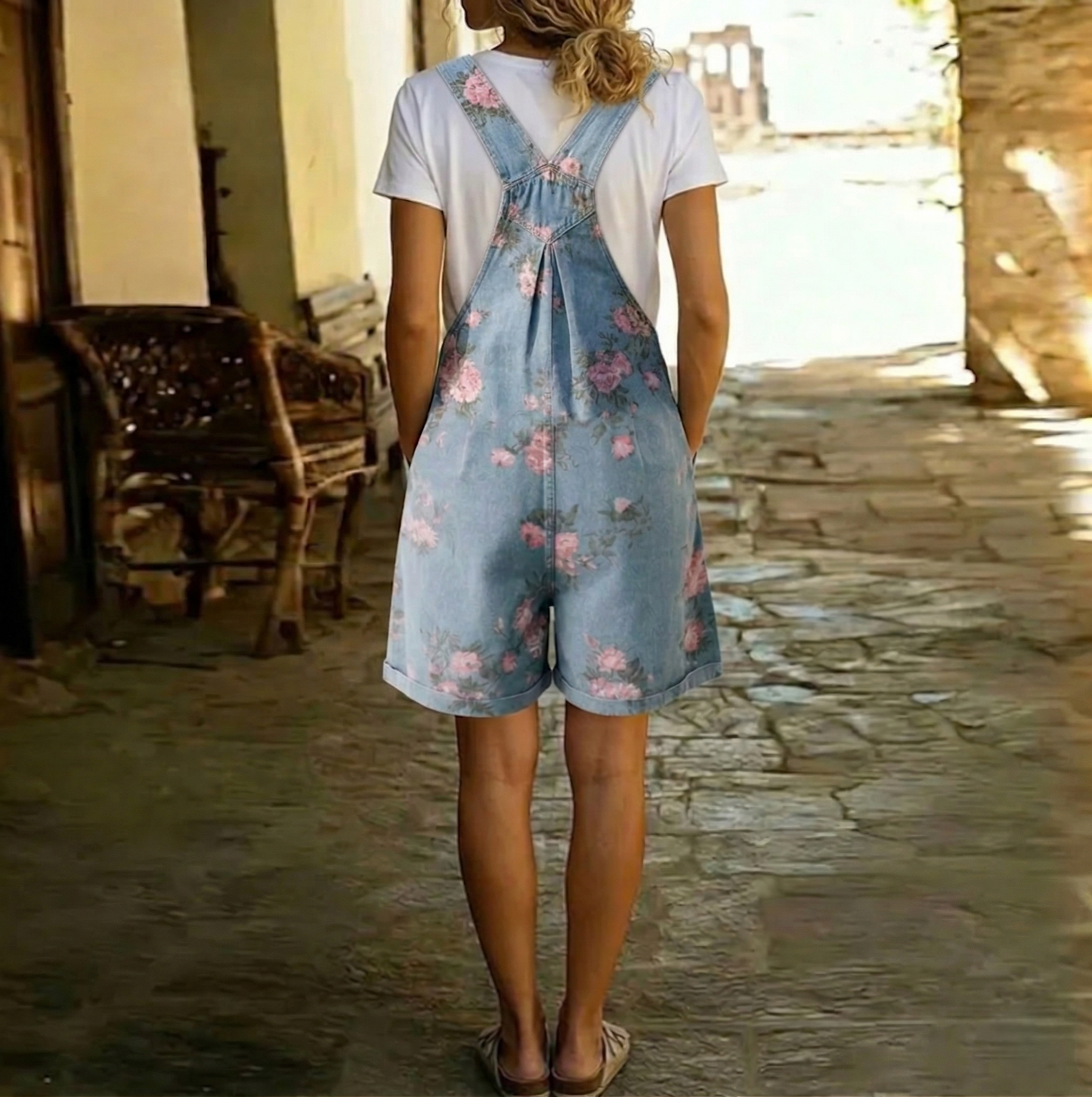 Raffaella | Salopette Vintage in Denim con Fiori