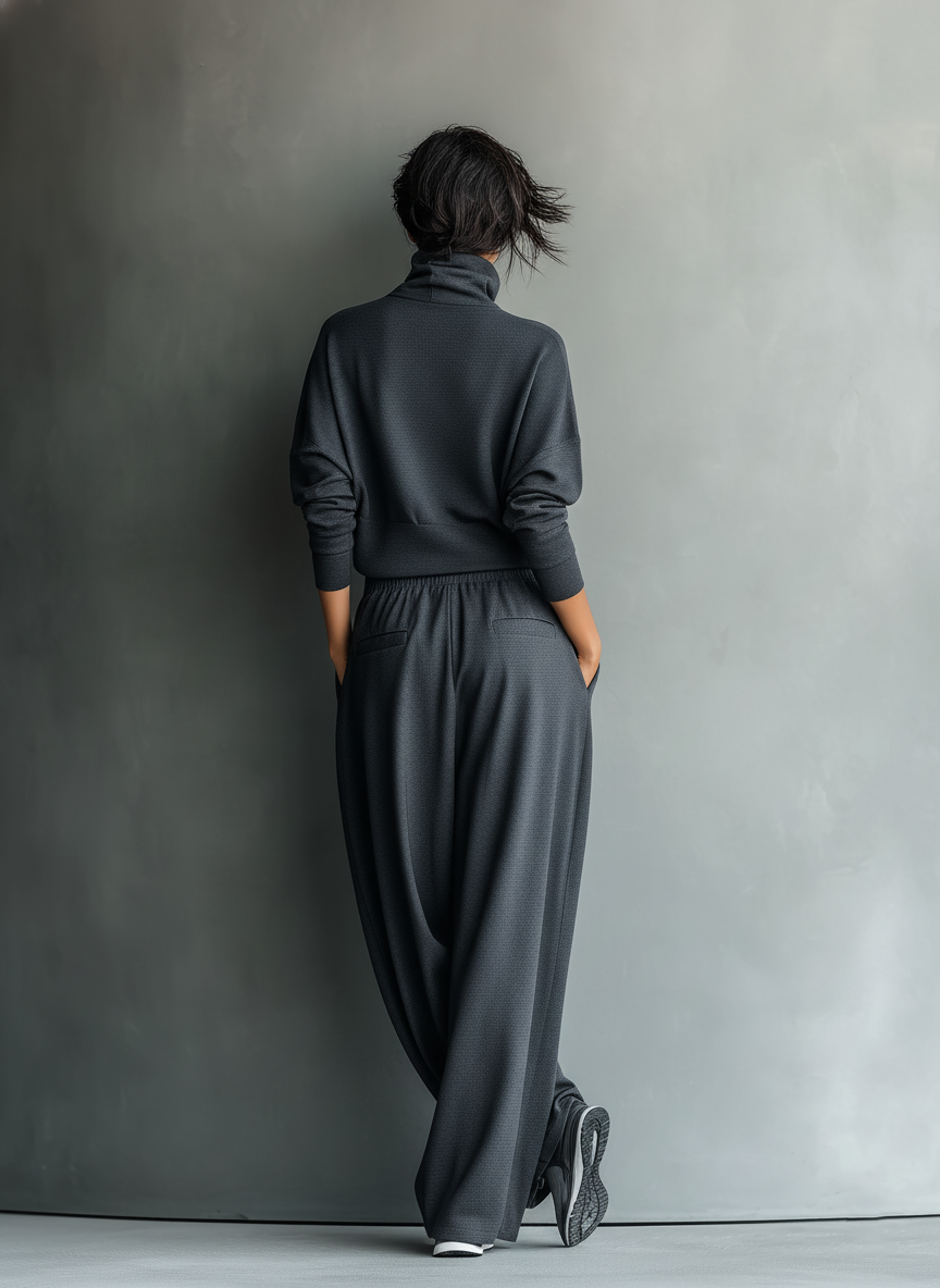 Eleonora | Completo in Maglia con Collo Alto e Pantaloni a Gamba Ampia