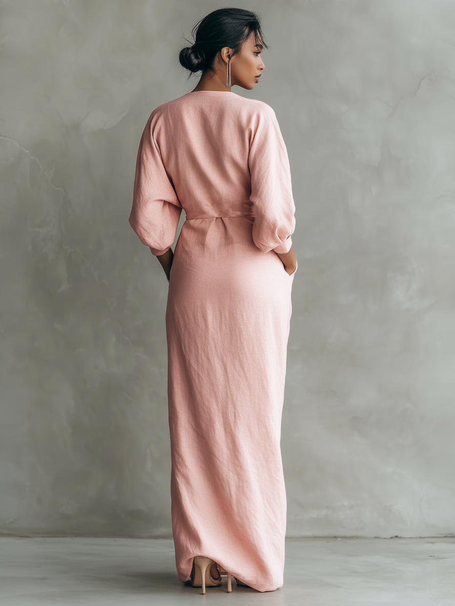 Cristina | Abito Maxi Minimalista con Scollo a V