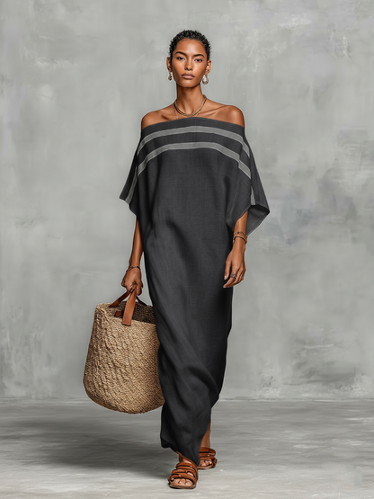 Silvia | Abito Maxi Minimalista con Scollo Bardot e Maniche a Pipistrello